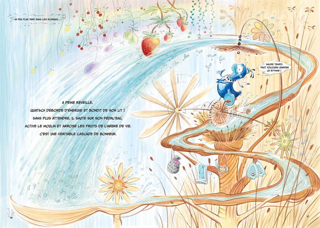 Excerpt from the children's book published by StarPeace, Mission H₂O - The Explosion vol. 1. Quatsch in his water mill.